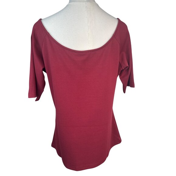 2/$30 Voodoo Vixen Small Burgundy Bow Front V Neckline Top With 3/4 Sleeves NWT - Picture 6 of 16